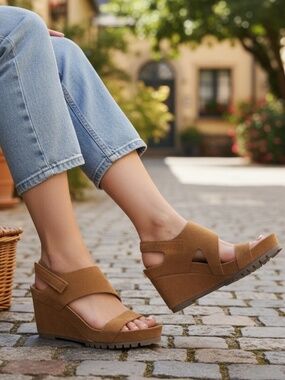 Pedro Garcia Brown Suede Ankle Strap Platform Wedge Sandal Size 42